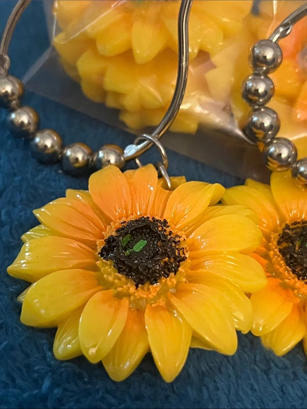 10pc Yellow Sunflower Shower Curtain Hooks with Hoop Design 031